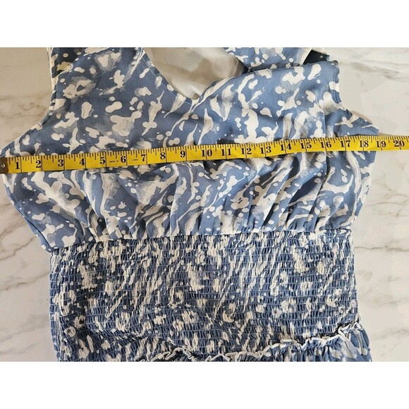 Entro Blue White Ethereal Smocked Waist Tiered Ruffled Mini Dress Sz L Romantic - Picture 12 of 14